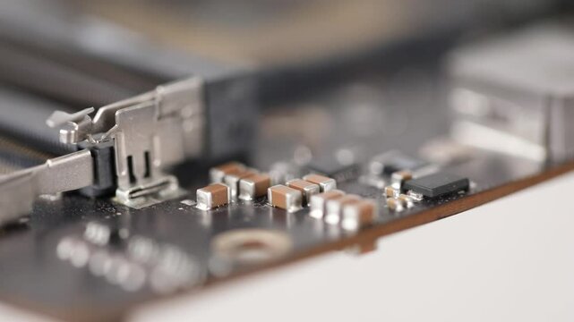 Motherboard, CPU, old computer with microchip.