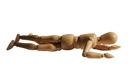 Wooden Mannequin Laying On Black Transparent Background Realistic Photo