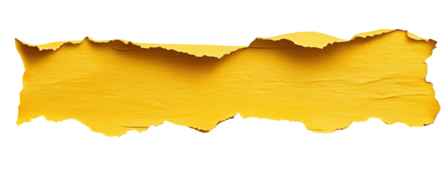 A torn, horizontal strip of bright yellow paper with uneven, ragged edges, suggesting a ripped piece