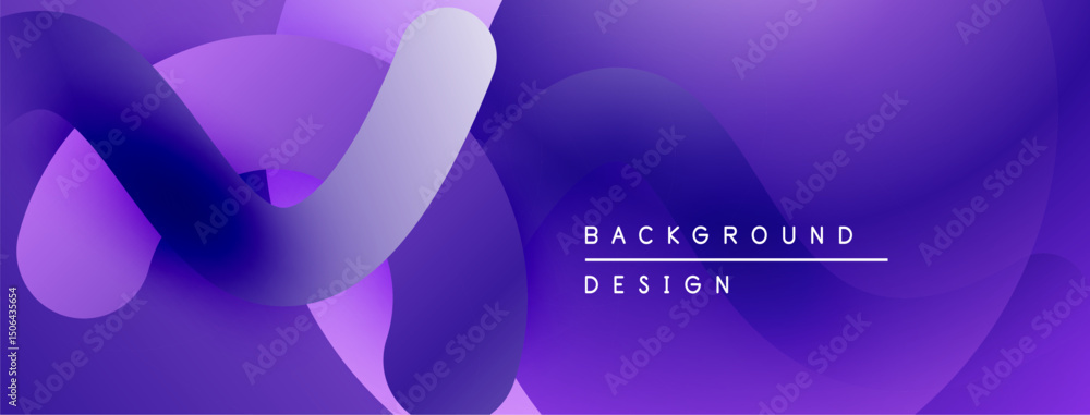Aufkleber Abstract purple gradients form flowing shapes. Minimalist text reads background design on right side. Modern, dynamic composition.