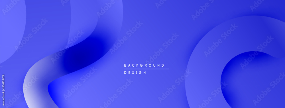 Poster Abstract blue background. Overlapping shapes create dynamic, modern visual effect. Smooth gradients offer depth. Minimalist design.