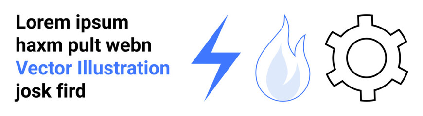 Energy bolt, water drop, and gear icon paired with placeholder text in clean design. Ideal for technology, engineering, energy, water management, innovation, productivity simple landing page