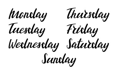 Handwritten days of the week in elegant cursive font, perfect for scheduling or calendar designs.