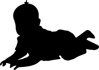 Black and white image of a small child crawling