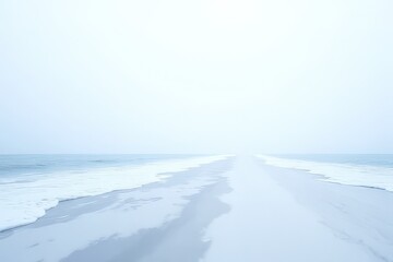 Misty Beach Scene, Calm Coastal Landscape, Winter Day at Shore