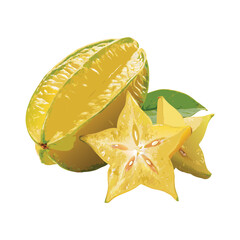 Fototapeta premium Golden starfruit slice on white background fresh tropical healthy snack