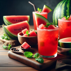 Watermelon smoothie with fresh fruits and vibrant colors in a glass
