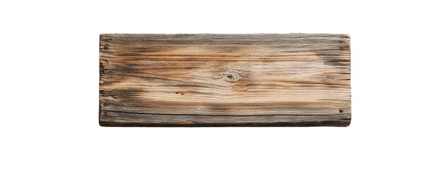 Weathered rectangular wood plank, showing grain, knots, and discoloration
