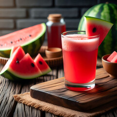 watermelon juice with slice of watermelon