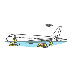 イラスト素材:国内線旅客機が海に不時着・脱出スライドで非常脱出・墜落事故