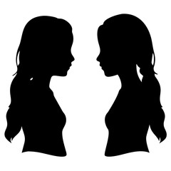 Fototapeta premium Two women silhouettes facing each other isolated on white background