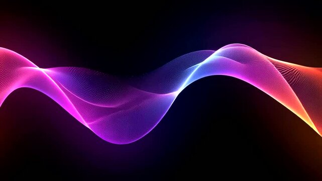 Abstract neon wave illustration with purple, blue, and orange gradient on a black background - Powered by Adobe