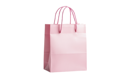 A pale pink paper gift bag with twisted paper handles, standing upright against a black background