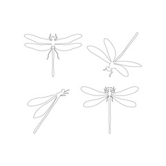 Elegant Dragonfly One Line Drawing Vector Set Minimalist Outline Icons for Logos and Nature Themes on White Background