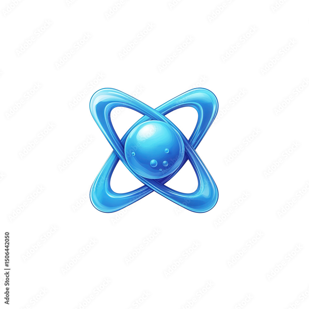 Poster an ethereal azure orb encased in looping ribbons symbolising innovation on transparent background
