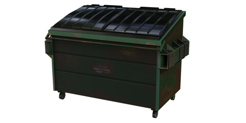 old dumpster 3d render with transparent background
