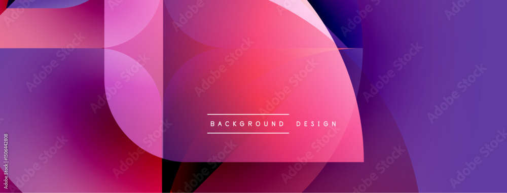 Aufkleber Abstract geometric shapes blend vibrant pinks, purples. Modern design features overlapping circles, squares. Gradient colors create dynamic visual effect.