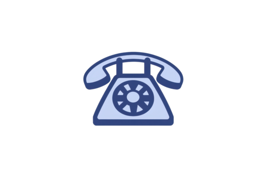 A stylized, light-blue rotary telephone icon, dark-blue outline, simple design