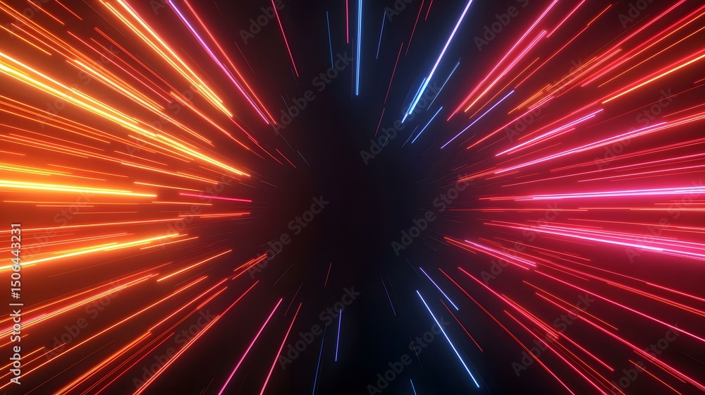 Poster the image contains a digitally created abstract representation of radiating lines of light in shades