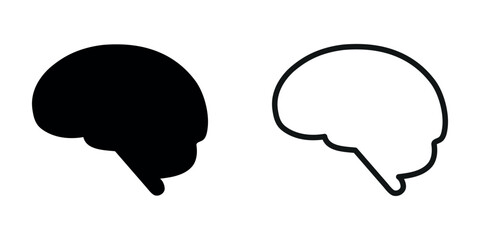 Simple brain silhouette symbol set. Black solid and outline version. Flat symbol illustration vector design.
