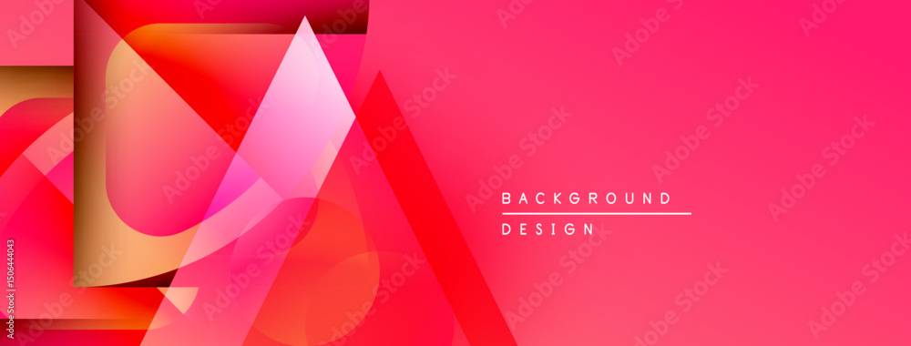 Poster abstract geometric shapes overlap, creating vibrant pink gradient background. modern design elements