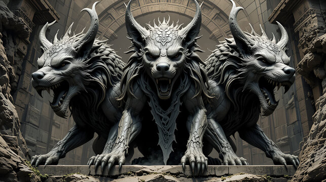 Cerberus, the three head guardian of the entrance to the underworld in Greek mythology.