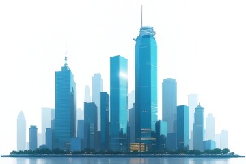Fototapeta premium Modern Skyline of Skyscrapers by the River