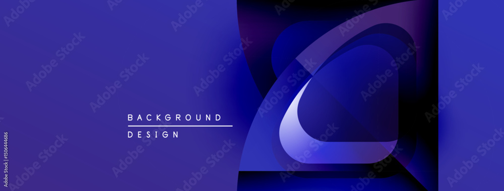 Poster abstract design features layered shapes, vibrant blue hues, modern aesthetic. minimalist composition