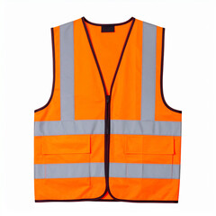 High visibility orange safety vest with reflective stripes and a zipper closure, essential for construction workers, traffic management, and other hazardous environments.