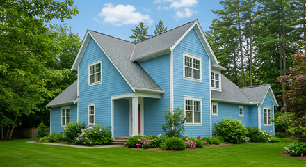 Vibrant   House with Well-Manicured Garden and Elegant Architecture