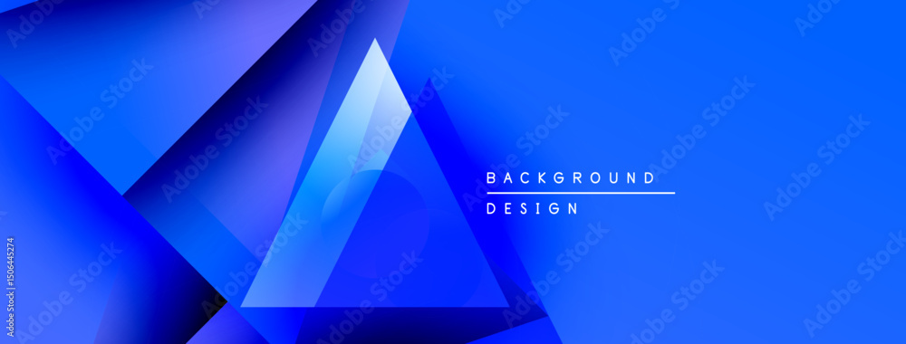 Poster abstract blue geometric shapes create dynamic background. modern design features layered triangles, 