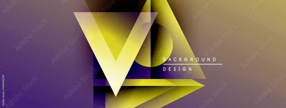 Aufkleber Abstract yellow design over purple gradient. Geometric shapes create dynamic visual impact. Text reads background design. Modern aesthetic.