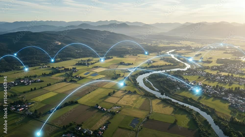 Poster aerial view of a valley with interconnected network links