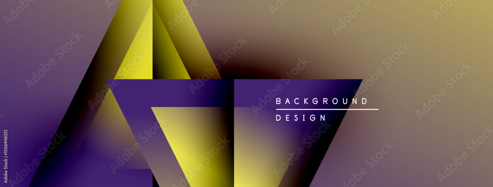 Fototapete Abstract geometric design. Purple, gold gradients create layered shapes. Modern background with text element. Minimalist aesthetic.