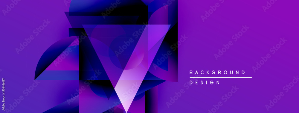 Poster abstract purple design features geometric shapes, gradients, dynamic composition. modern aesthetic s