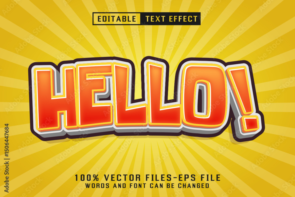 Poster hello cartoon text - editable text effect
