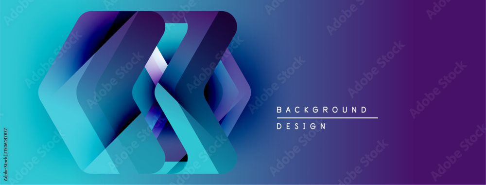 Poster abstract geometric shapes overlap, creating vibrant blue purple gradient. modern design suitable for