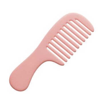 Simple 3D pastel plastic comb, cute hair grooming tool illustration, isolated on transparent background