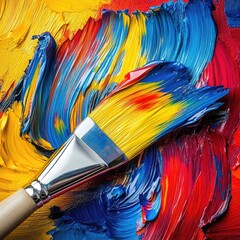 Fototapeta premium Vibrant brushstrokes of mixed paint colors.