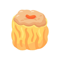 Delicious Dim Sum Illustration Featuring a Steamed Dumpling with Savory Filling and Topping on a White Background