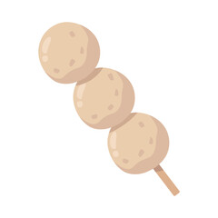 Minimalist Illustration of Traditional Japanese Dango Dessert on a Skewer Isolated on White Background