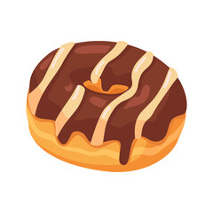 Delicious Chocolate Glazed Donut with Creamy Drizzle on White Background