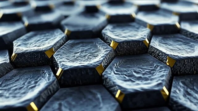 Abstract hexagonal pattern of dark stones with gold accents