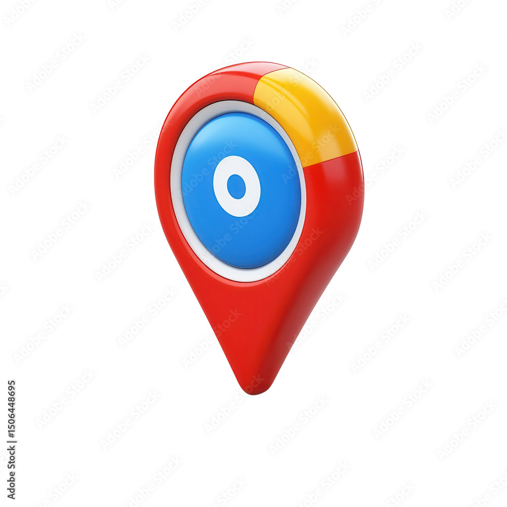 Poster a vibrant map pin symbolizing location and navigation with a playful red on transparent background