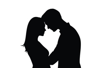 Romantic Couple Silhouette Embracing with Foreheads Touching
