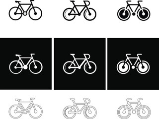 Cycling transport icon set, bicycle logotype, vintage bike silhouettes with gear details for illustrations.