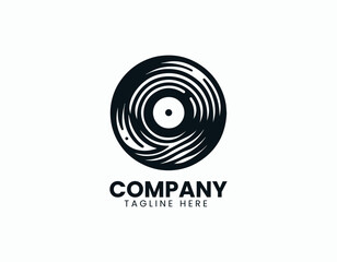Stylish Vinyl Record and Music Studio Representation Vector Logo Design