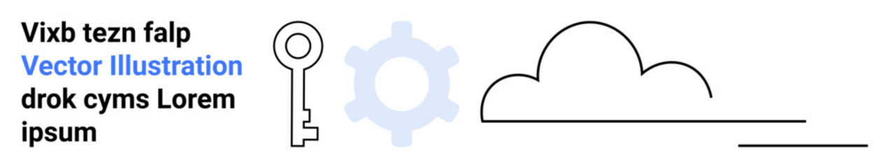 Key, gear, and cloud outline emphasizing technology, security, innovation, and cloud computing. Ideal for software, data protection, access management network solutions online storage and simple