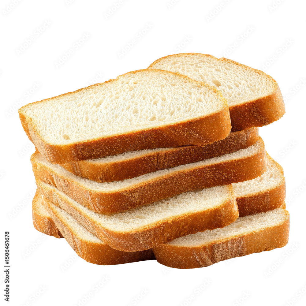 Poster sliced bread stacked in a neat arrangement on a clean transparent background, sliced bread isolated 