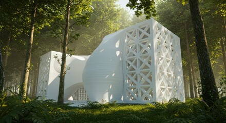 Modern White Building in Forest